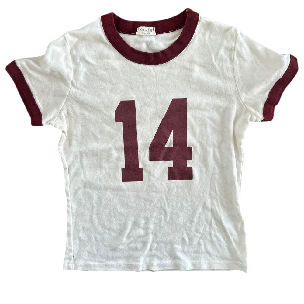 John Galt Brandy Melville Hailie 14 Ringer T-shirt White & Burgundy One Size - Picture 3 of 6